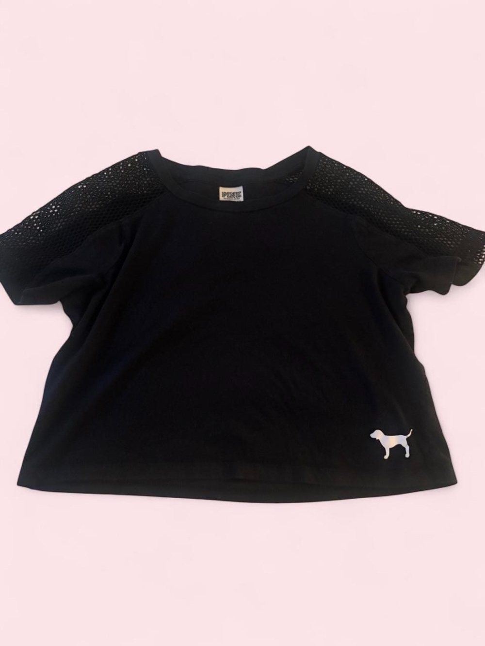 PINK Victoria's Secret Black Short Sleeve Top net shoulders